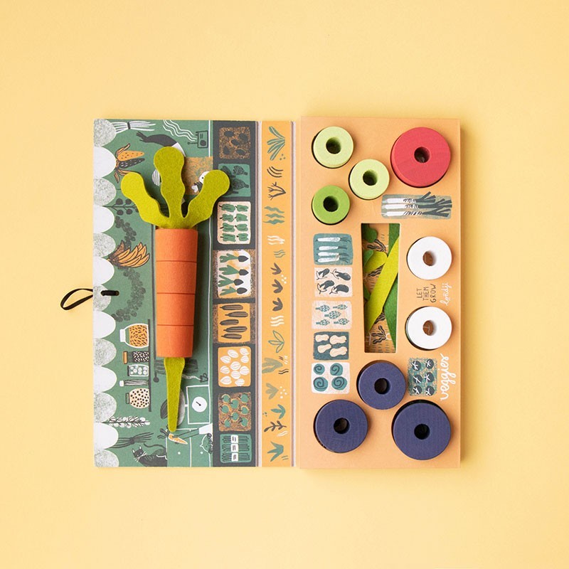 wooden vegetable threading toy